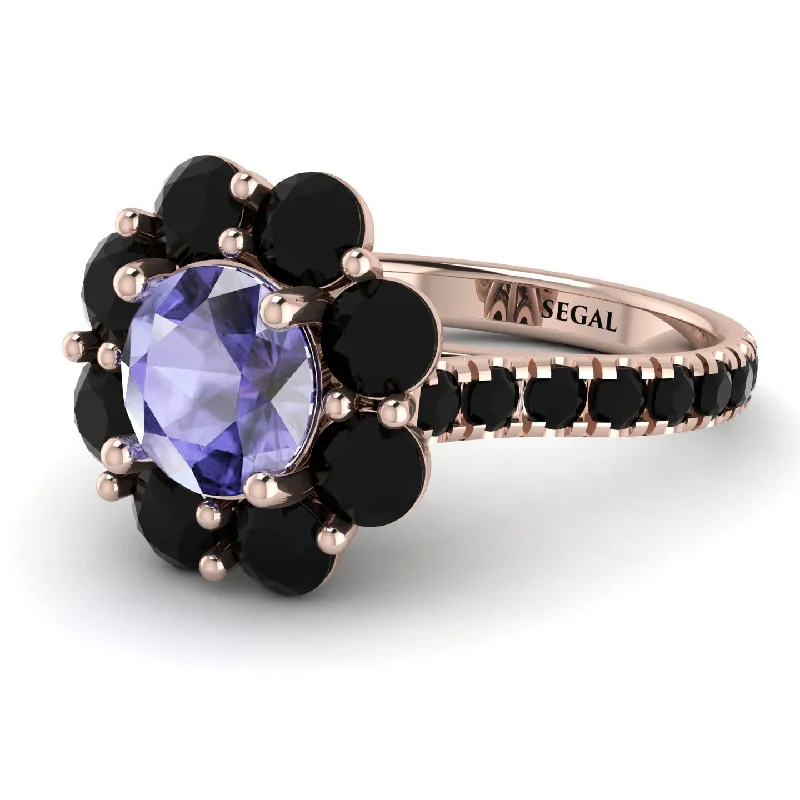 Custom Wedding Bands-Glamorous Tanzanite Halo Engagement Ring - Amaya No. 208