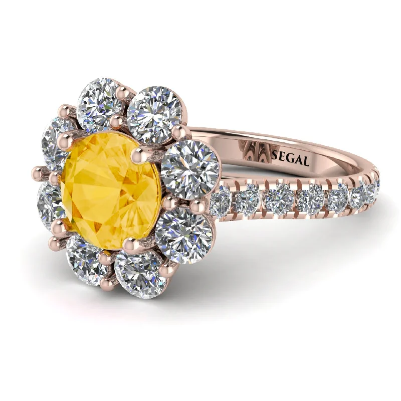 Sparkling Wedding Ring Sets-Glamorous Citrine Halo Engagement Ring - Amaya No. 602