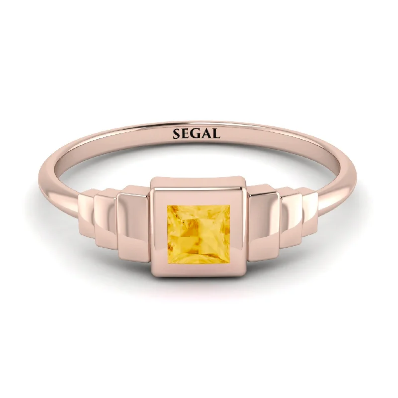 Modern Wedding Rings-Geometric Princess Cut Citrine Ring - Everleigh No. 602