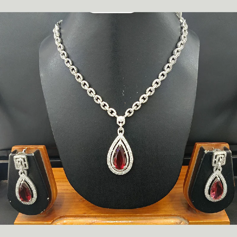 Delicate Silver Necklaces-Jain Jewellers Silver Plated AD Necklace Set