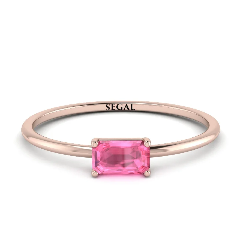 Matching Wedding Rings-Minimalist Emerald Cut Pink Moissanite Ring - Isla No. 802