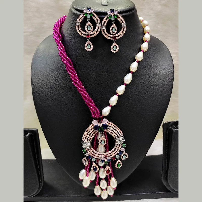 Luxury Crystal Necklaces-Aamrapali Rose Gold Plated AD And Pearl Necklace Set