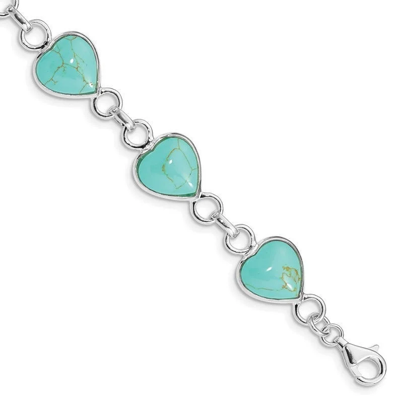 Trendy Charm Bracelets-Sterling Silver Rhodium-plated Heart-shaped Turquoise Bracelet