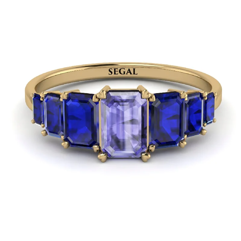 Wedding Ring Sets-Emerald Cut Tanzanite Geometrical Ring - Briella No. 213