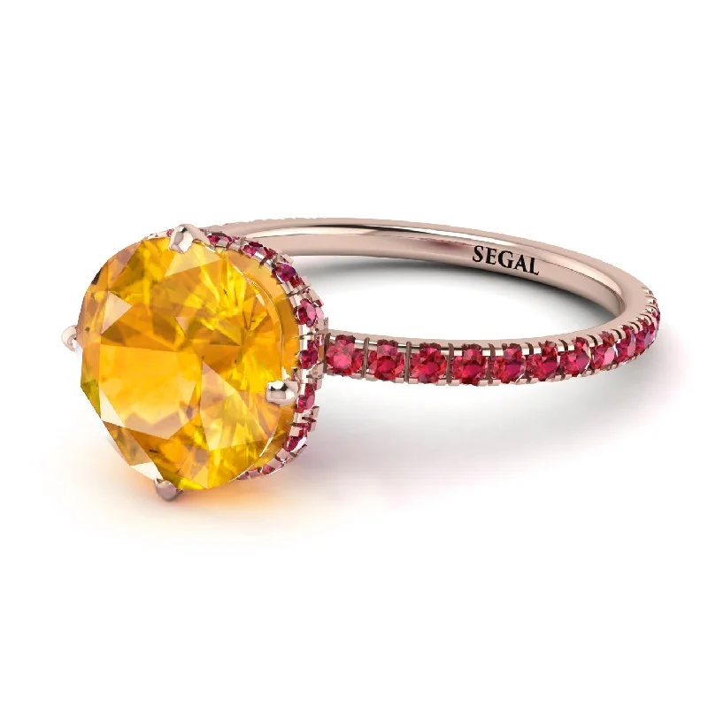 Engagement Rings with Colored Stones-Double Hidden Halo Yellow Diamond Engagement Ring - Angelina No. 1011