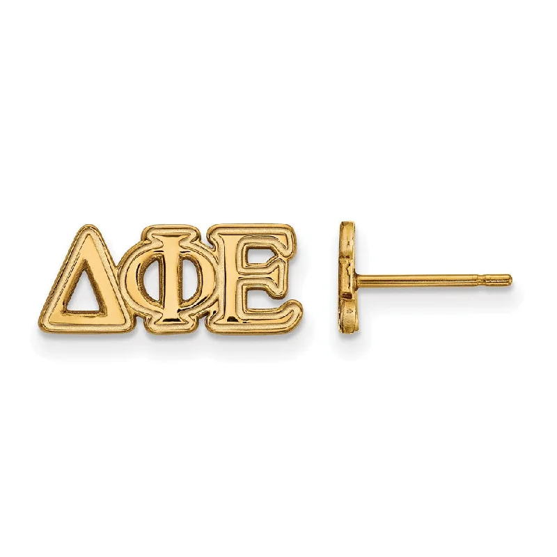 Handmade Hoop Earrings-14K Plated Silver Delta Phi Epsilon XS Greek Letters Post Earrings