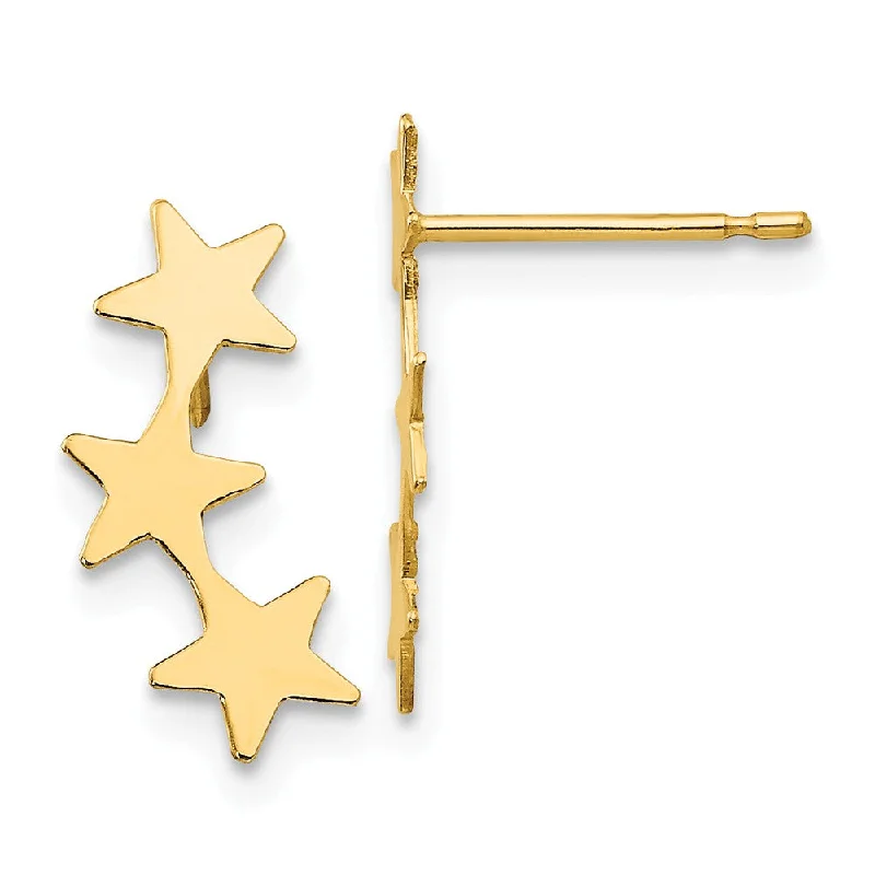 Vibrant Drop Earrings-Polished Three Star Post Earrings in 14k Yellow Gold