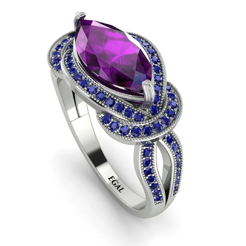 Gemstone Engagement Rings-Milgrain Marquise Amethyst Engagement Ring - Marley No. 315