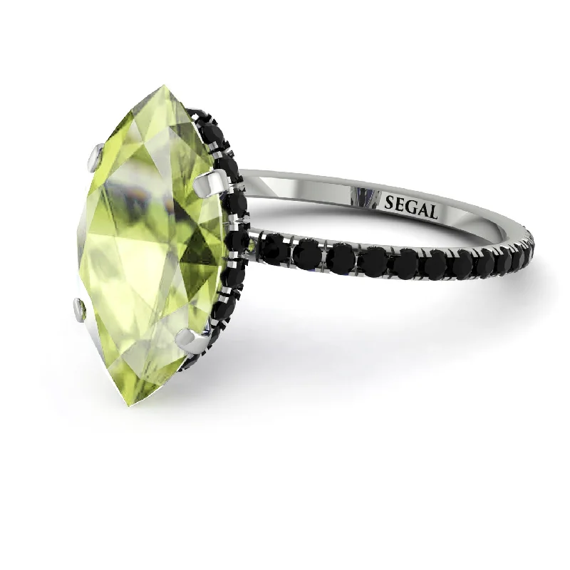 Wedding Ring Bands for Women-Hidden Halo Marquise Peridot Engagement Ring - Journey No. 709