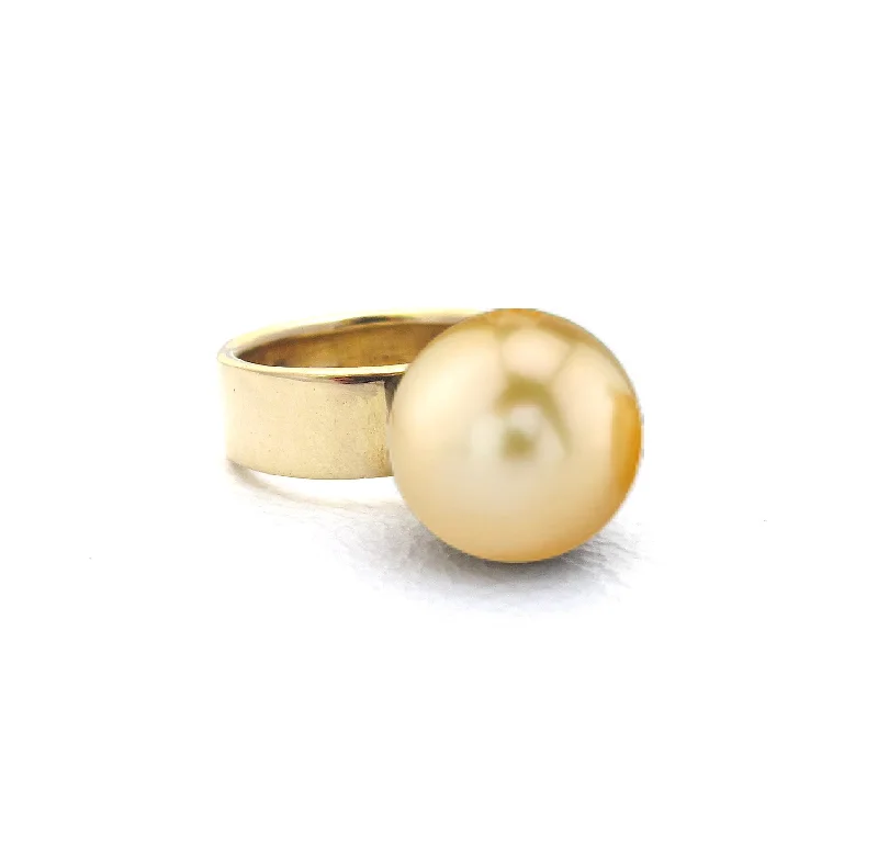 Trendy Wedding Bands-Orb Golden Pearl Ring