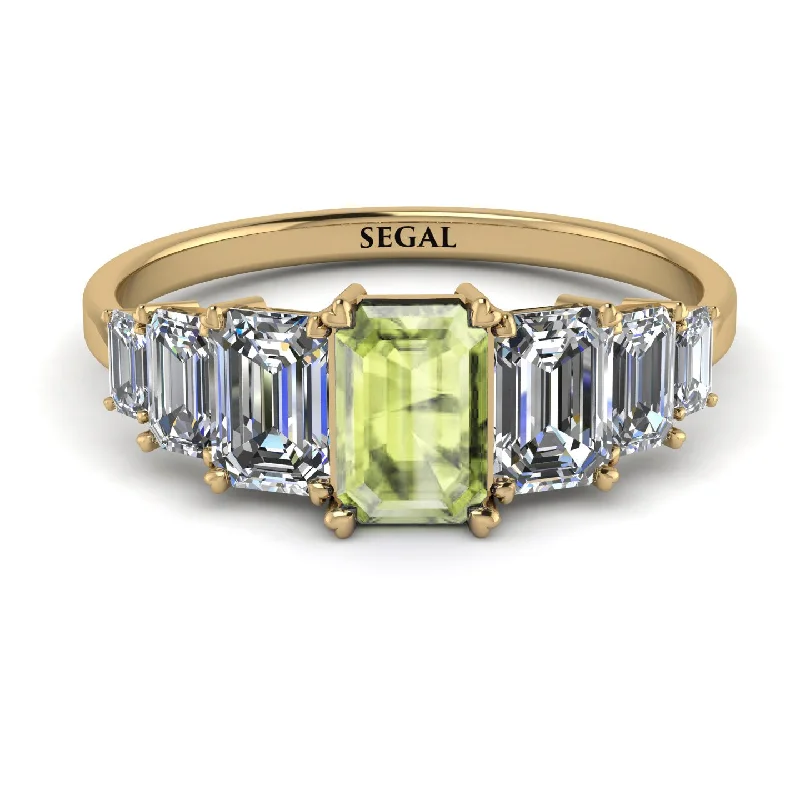 Women’s Statement Rings-Emerald Cut Peridot Geometrical Ring - Briella No. 701