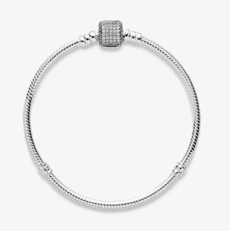 Elegant Bangle Bracelets for Weddings-Pandora Moments Sparkling Pave Clasp Snake Chain Bracelet