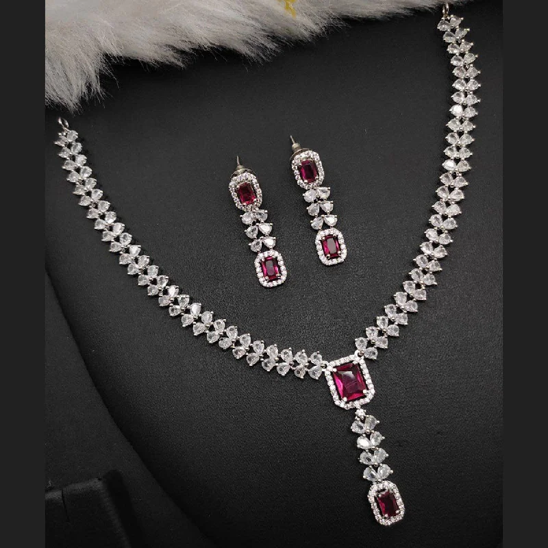 Luxurious Silver Necklaces-Aamrapali Silver Plated AD Necklace Set