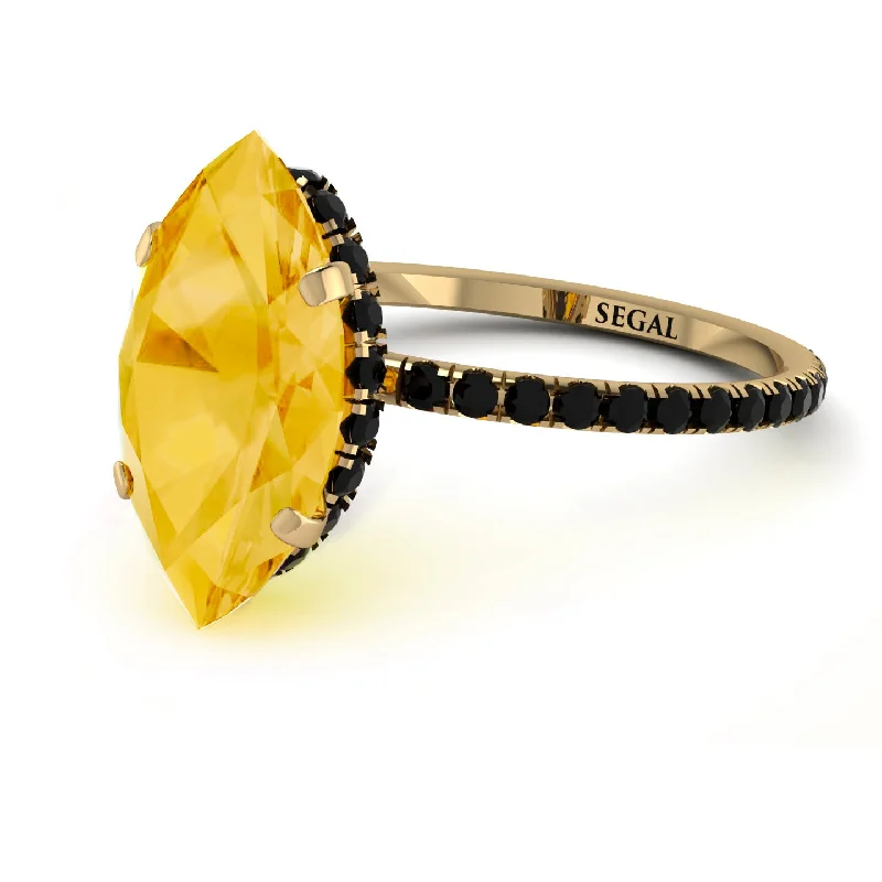 Designer Wedding Ring Sets-Hidden Halo Marquise Citrine Engagement Ring - Journey No. 607