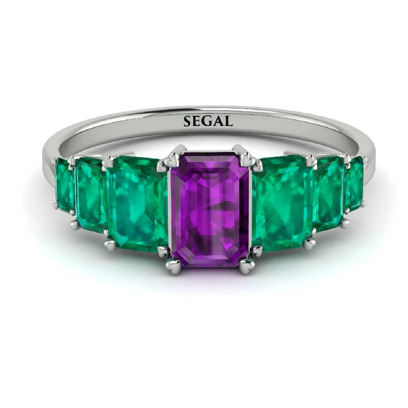 Men’s Wedding Bands-Emerald Cut Amethyst Geometrical Ring - Briella No. 306