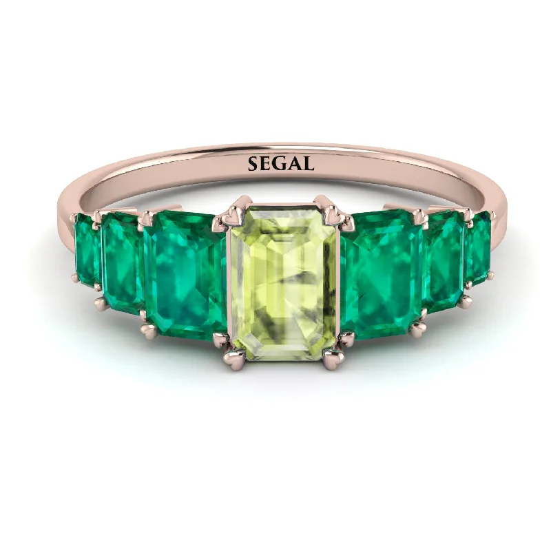 Gemstone Engagement Rings-Emerald Cut Peridot Geometrical Ring - Briella No. 705