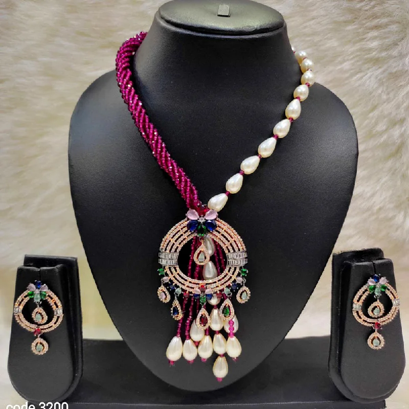 Custom Gold Necklaces-Aamrapali 2Tone Plated AD And Pearl Necklace Set