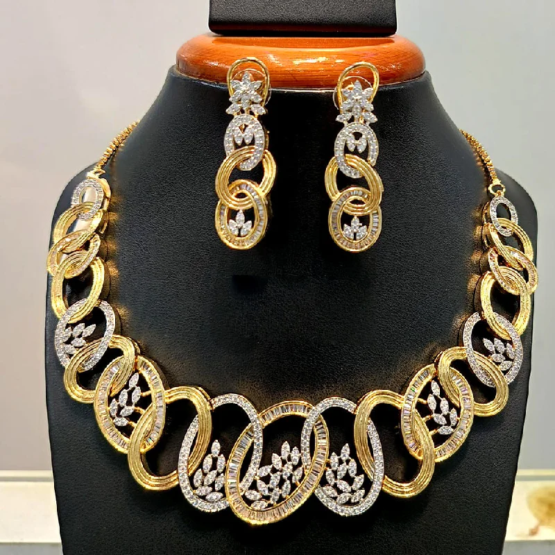 Long Silver Necklaces-Jain Jewellers  Gold Plated  AD Necklace Set