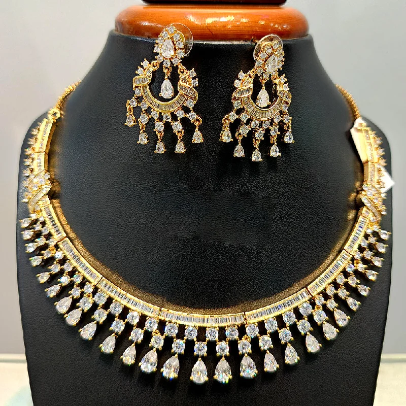 Simple Gold Necklaces-Jain Jewellers  Gold Plated  AD Necklace Set