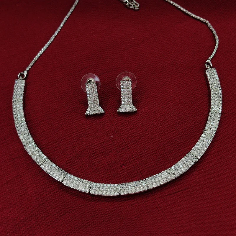 Bridal Pendant Necklaces-Aamrapali Silver Plated AD Necklace Set