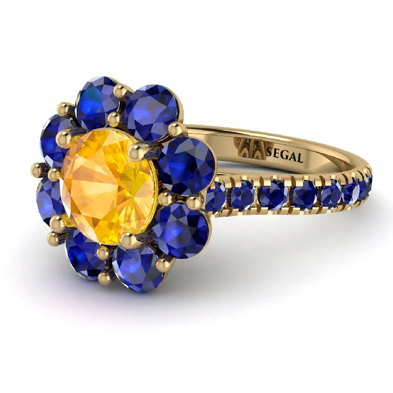 Trendy Wedding Ring Sets-Glamorous Yellow Diamond Halo Engagement Ring - Amaya No. 1013