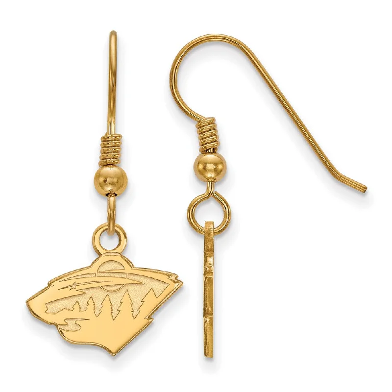 Trendy Wedding Earrings-SS 14k Yellow Gold Plated NHL Minnesota Wild XS Dangle Earrings