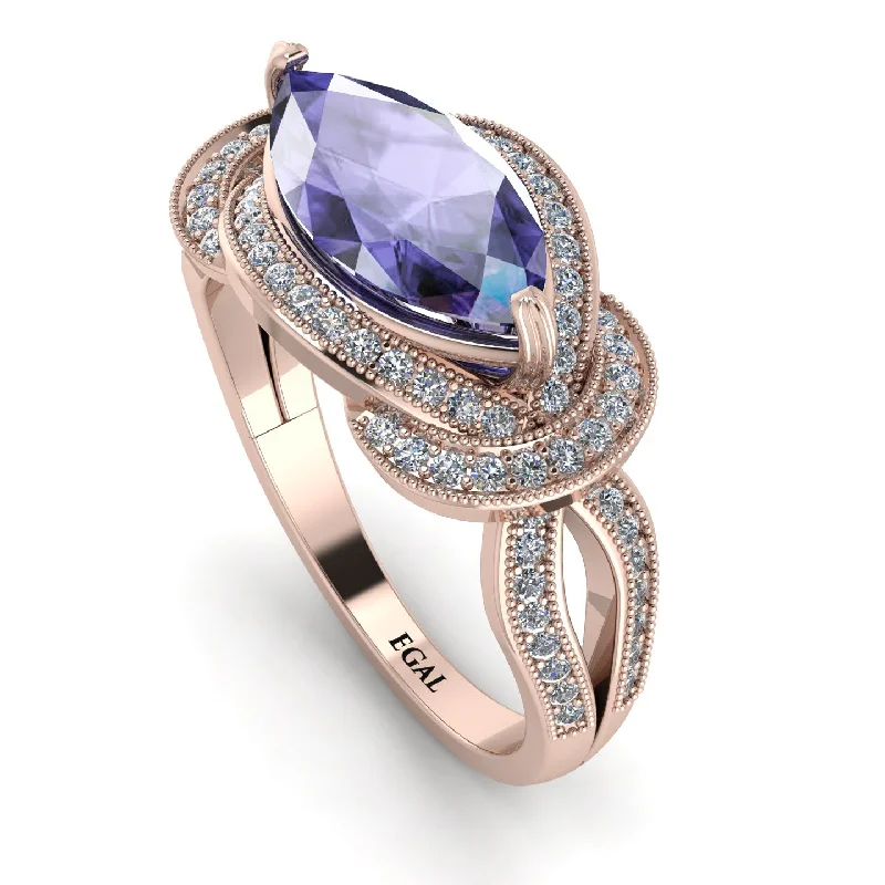 Stunning Gemstone Rings-Milgrain Marquise Tanzanite Engagement Ring - Marley No. 202