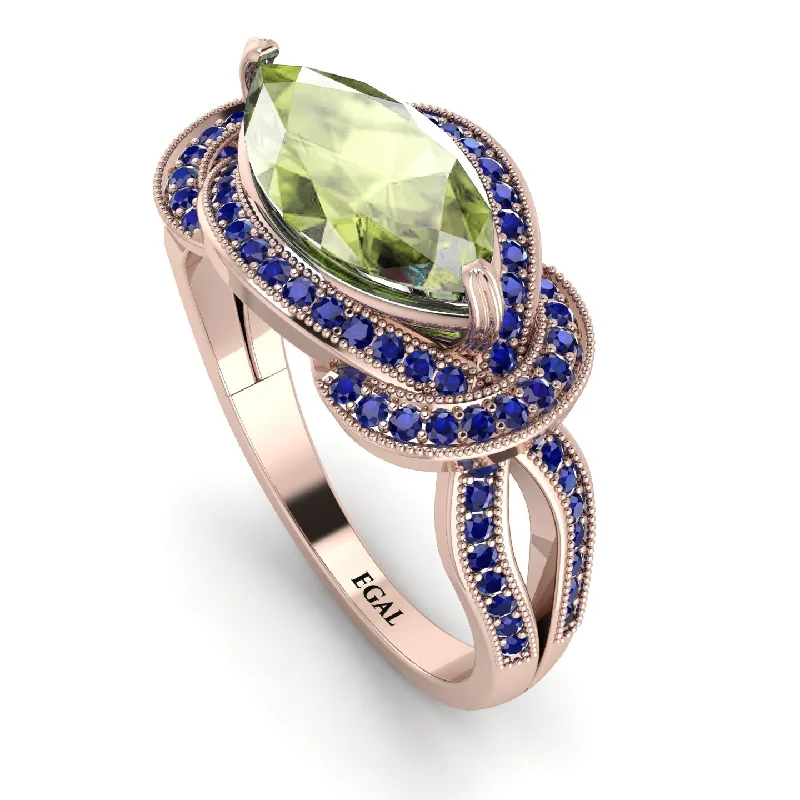 Vintage Gold Wedding Bands-Milgrain Marquise Peridot Engagement Ring - Marley No. 714