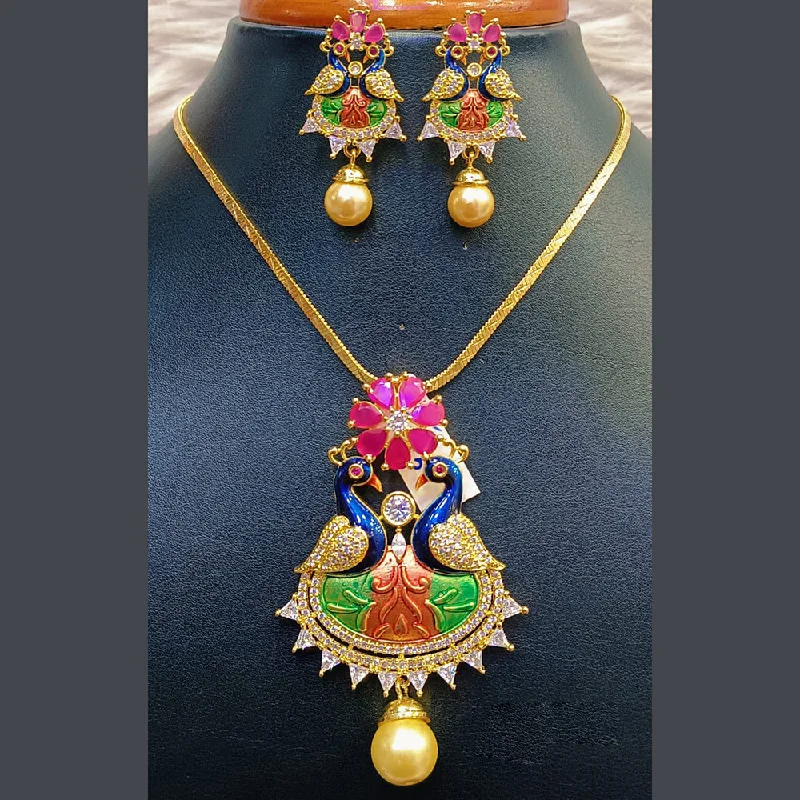 Classic Gold Necklaces-Jain Jewellers Gold Plated AD Stone Necklace Set