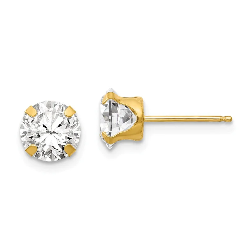 Chic Hoop Earrings-6.5mm Round Cubic Zirconia Stud Earrings in 14k Yellow Gold