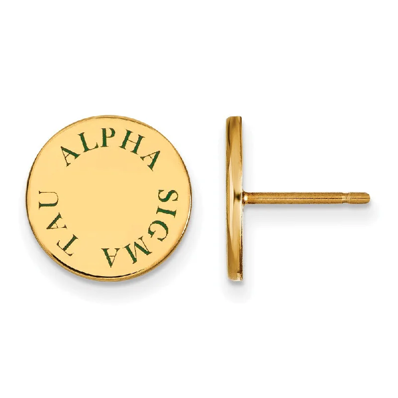 High-Quality Gold Earrings-14K Plated Silver Alpha Sigma Tau Green Enamel Post Earrings