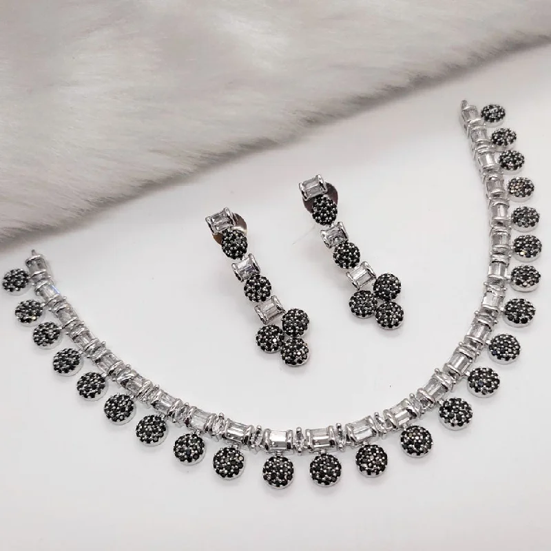 Chunky Statement Necklaces-Aamrapali Silver Plated AD Necklace Set