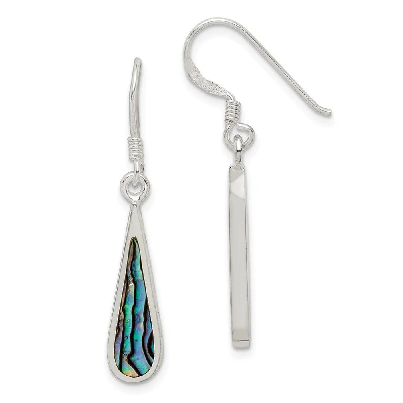 Gold Gemstone Earrings-Abalone Teardrop Dangle Earrings in Sterling Silver