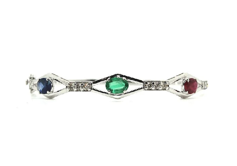 Modern Silver Bangles-Ruby Emerald Sapphire & Diamond Bangle /Item code:BNG2