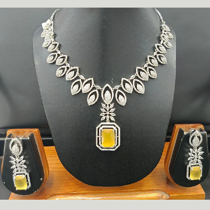 Artistic Silver Necklaces-Jain Jewellers Silver Plated AD Necklace Set