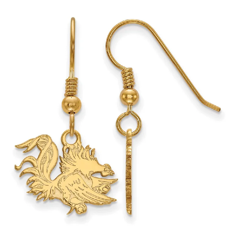 High-End Gold Earrings-14k Gold Plated Silver U of South Carolina Dangle Earrings