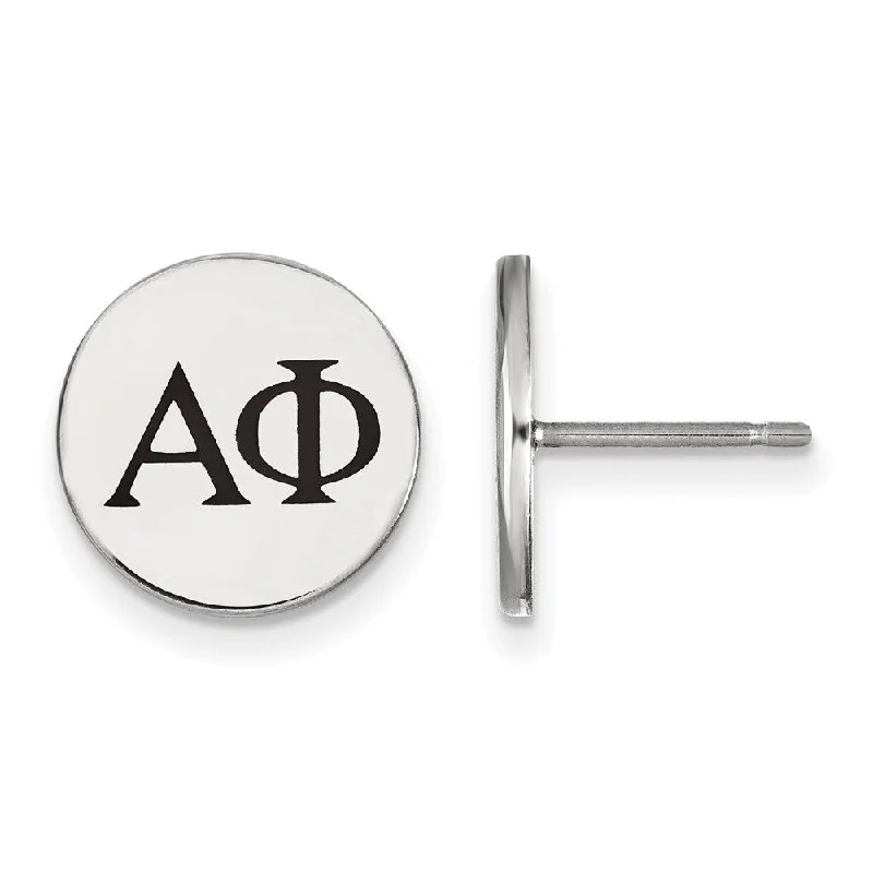 Silver Diamond Earrings-Sterling Silver Alpha Phi Black Enamel Greek Post Earrings