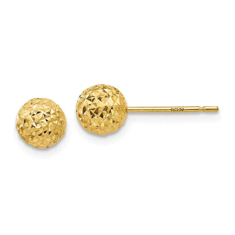 Luxury Pearl Earrings-6mm Diamond Cut Ball Post Earrings in 14k Yellow Gold