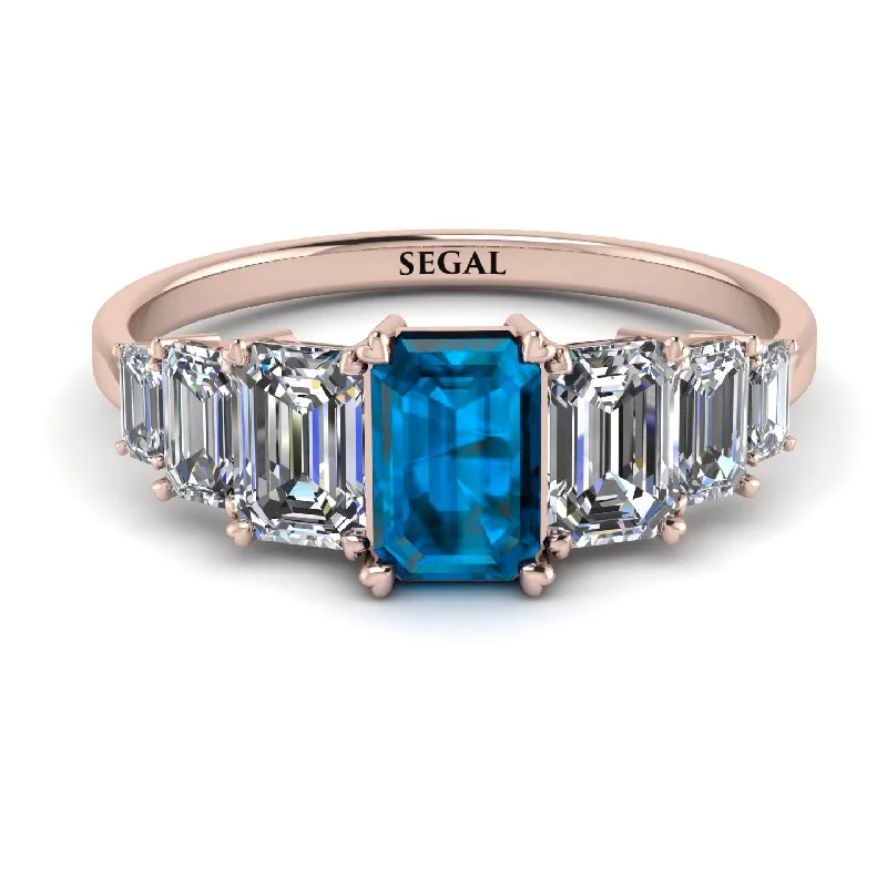 Personalized Silver Rings-Emerald Cut Blue Topaz Geometrical Ring - Briella No. 502