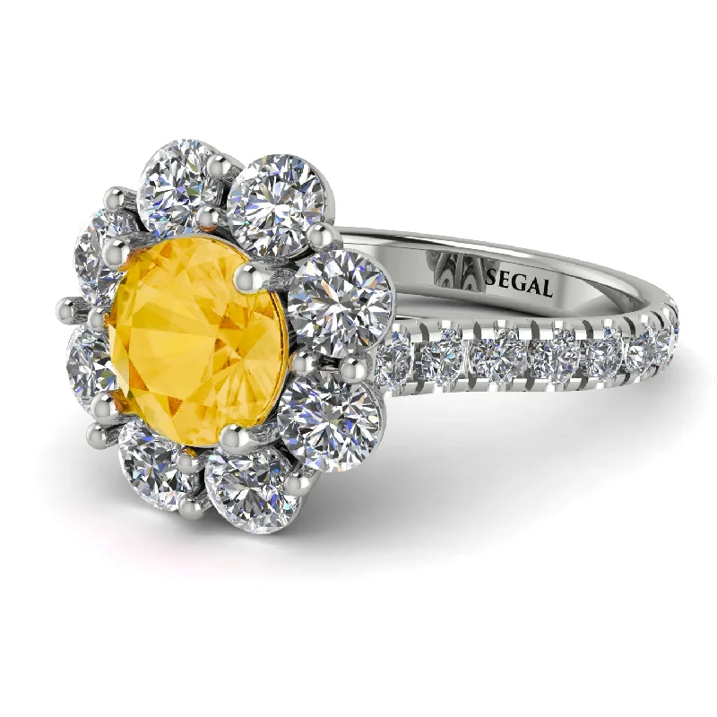 Custom Gemstone Wedding Bands-Glamorous Citrine Halo Engagement Ring - Amaya No. 603