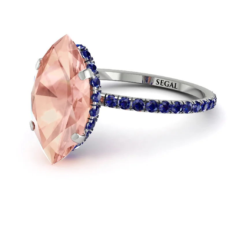 Fashionable Wedding Ring Sets-Hidden Halo Marquise Morganite Engagement Ring - Journey No. 915