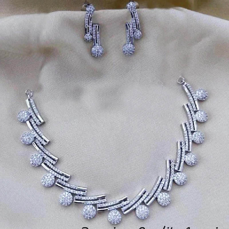 Elegant Pearl Necklaces-Lalita Creation Silver Plated AD Stone Necklace Set