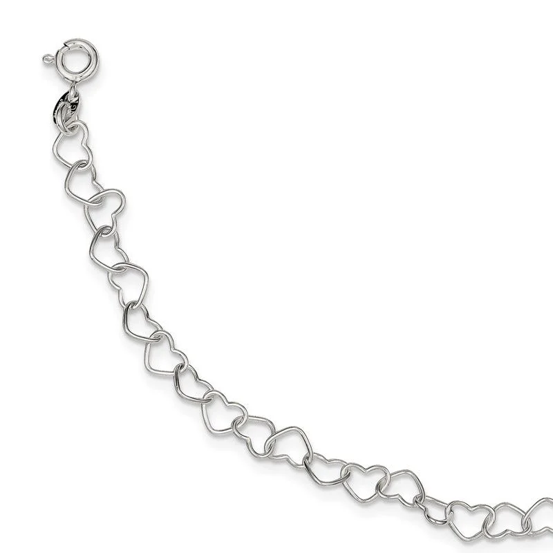 Personalized Wedding Bracelets-Sterling Silver 8inch Polished Fancy Heart Link Bracelet