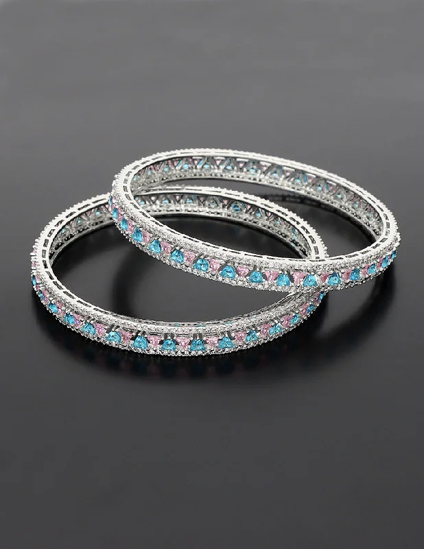 Vintage Style Bangles-Designer Zircon Rhodhium Plated Bangles ZBGL11143