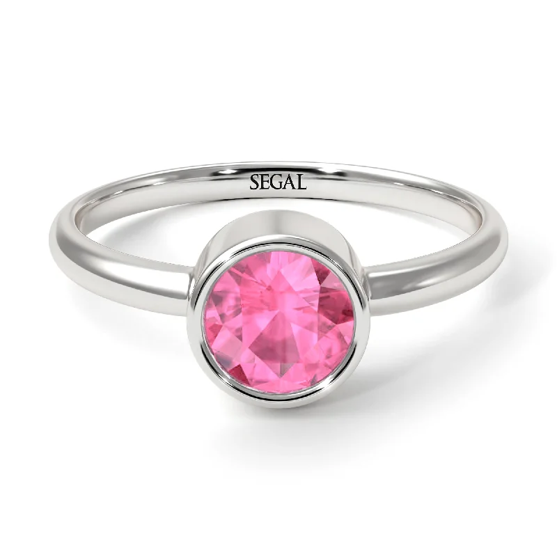 Designer Engagement Rings-Solitaire Bezel Pink Moissanite Ring - Emerson No. 803