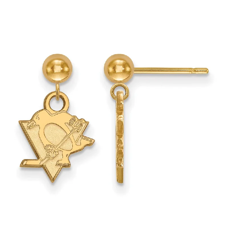 Eye-Catching Earrings-SS 14k Yellow Gold Plated NHL Pittsburgh Penguins Ball Dangle Earrings