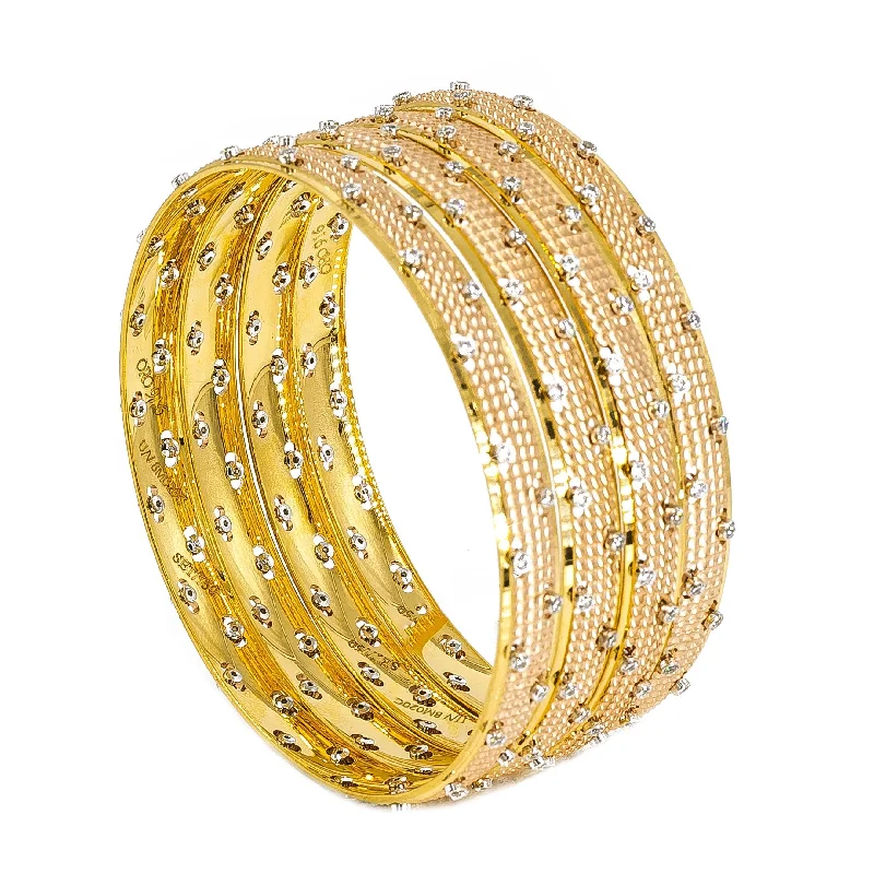 Colorful Wedding Bangles-22K Multitone Gold Bangles W/ Cubic Zirconia Set of Four