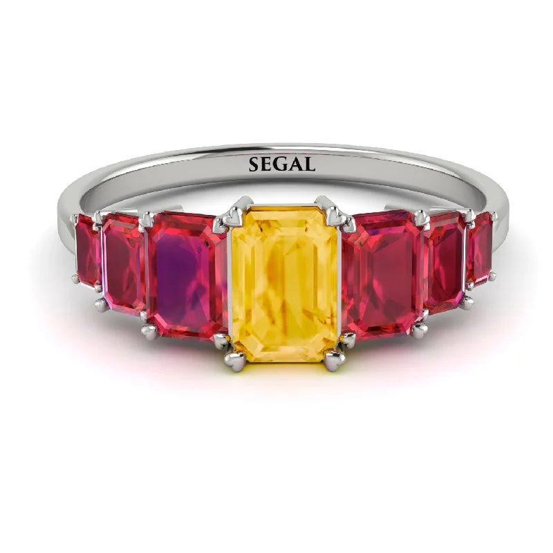 Simple Gemstone Rings-Emerald Cut Citrine Geometrical Ring - Briella No. 612