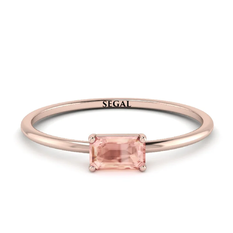 Luxury Silver Rings-Minimalist Emerald Cut Morganite Ring - Isla No. 902