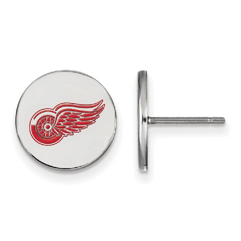 Colored Gemstone Earrings-Sterling Silver NHL Red Wings SM Enamel Disc Post Earrings